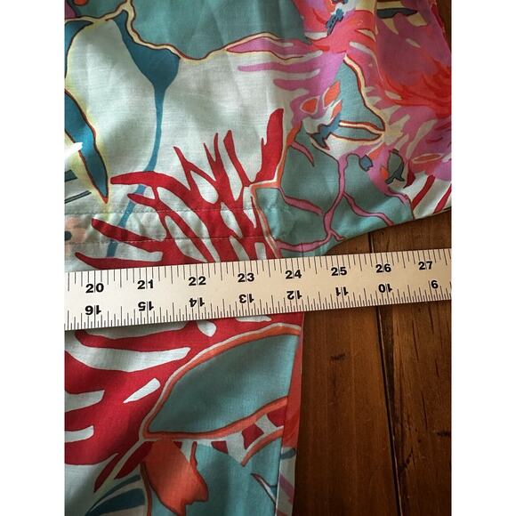 Talbots Kaftan Beach Swim CoverUp Dress Large Sheer Tropical Floral Ocean Maxi - Picture 10 of 11